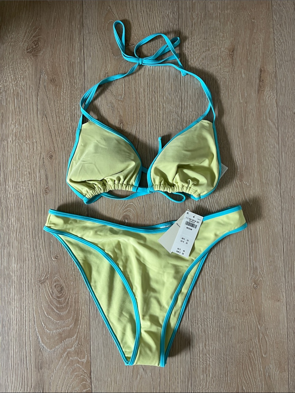 NWT Abercrombie & Fitch lime Bikini set with Turquoise Trim